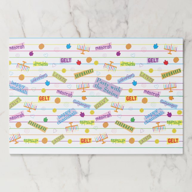 Bloc De Hojas Hanukkah Tearaway Placemat Pad/"Hanukkah Fiesta" (Anverso)
