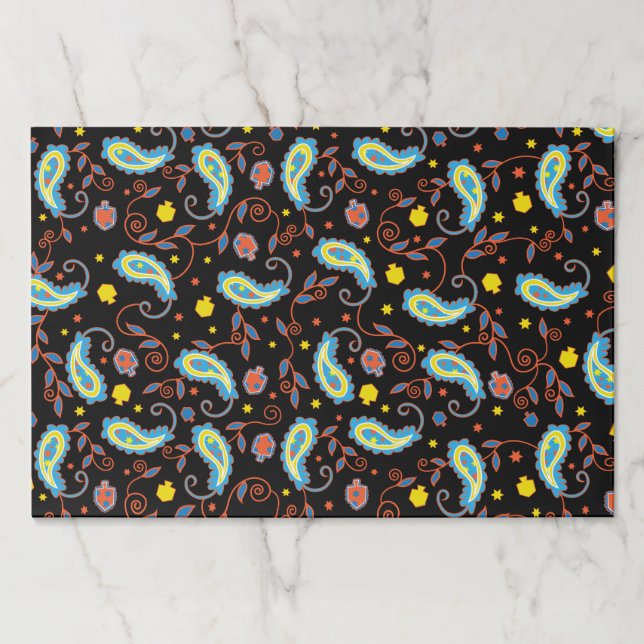 Bloc De Hojas Hanukkah Tearaway Placemat Pad/"Paisley Dreidels" (Anverso)