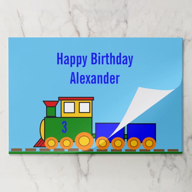 Bloc De Hojas Happy Birday Template Age Name & Cute Train (Plegada)