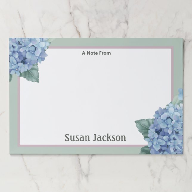 Bloc De Hojas Hidrangea floral Rosa y Azul personalizada  (Anverso)