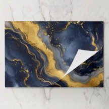 Lujo Navy Gold Abstracto Mármol Fluido Grande