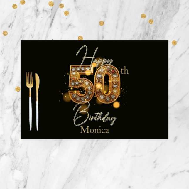 Bloc De Hojas Lujoso Black and Gold 50th Birthday Placemat (Subido por el creador)