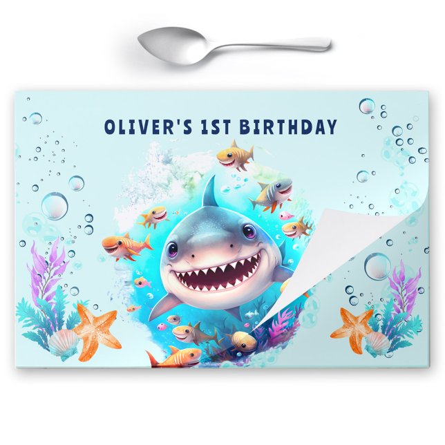 Bloc De Hojas Mantel individual de papel desgarrable para cumple (Baby Shark 1st Birthday Tearaway Paper Placemat)