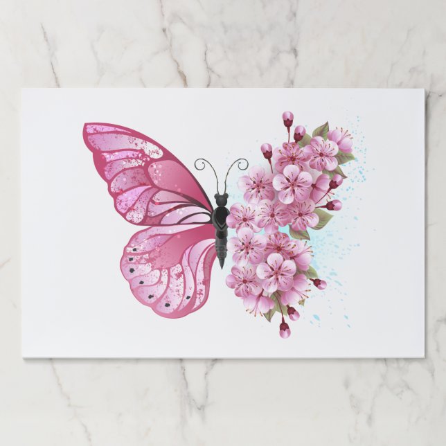 Bloc De Hojas Mariposa de flores con Sakura rosa (Anverso)