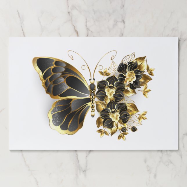 Bloc De Hojas Mariposa de flores de oro con orquídea negra (Anverso)