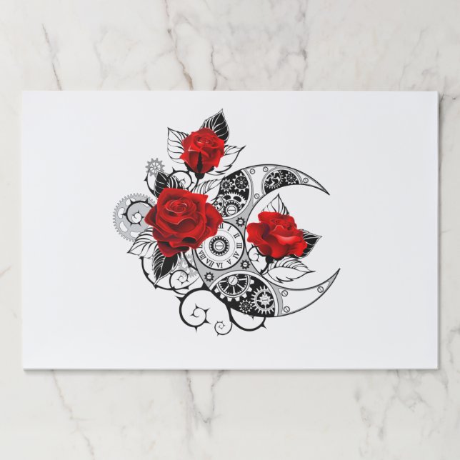 Bloc De Hojas Media luna mecánica con rosas rojas (Anverso)