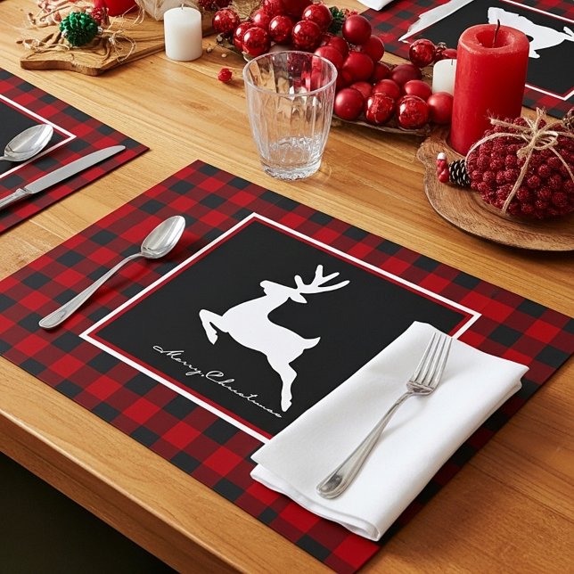 Bloc De Hojas Merry Christmas deer and plaid Paper Placemat (Subido por el creador)