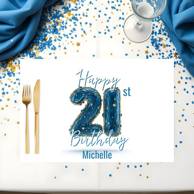 Bloc De Hojas Moda Sapphire & Gold 21st Birthday Paper Placemat (Subido por el creador)