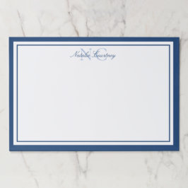 Bloc De Hojas Monograma de dos bordes azul de la marina con guió