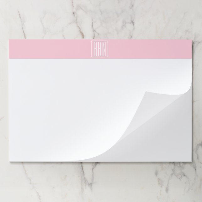 Bloc De Hojas Monograma de Iniciales | Blanco Sobre Rosa Ligero (Plegada)