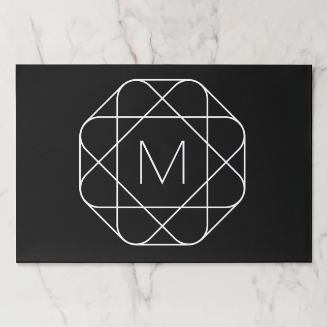 Bloc De Hojas Monograma geométrico negro y blanco (Anverso)