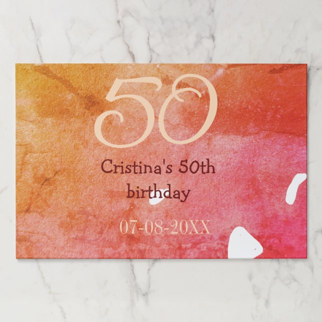 Bloc De Hojas Naranja rojo 50 cumpleaños fecha de añadir nombre  (Anverso)