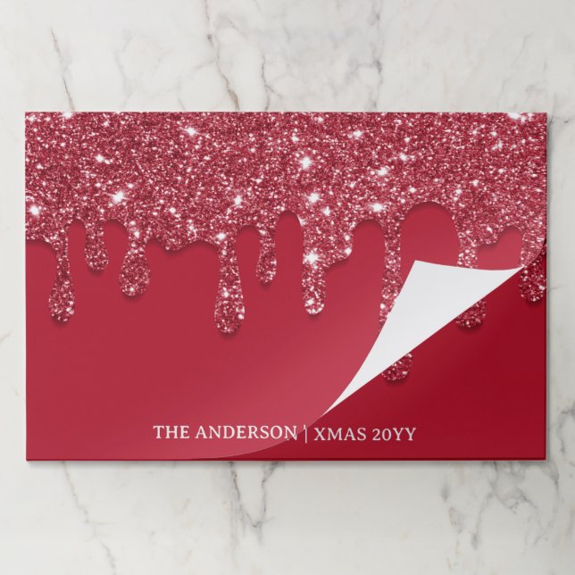 Bloc De Hojas Nombre de goteo del Purpurina rojo personalizado (Plegada)