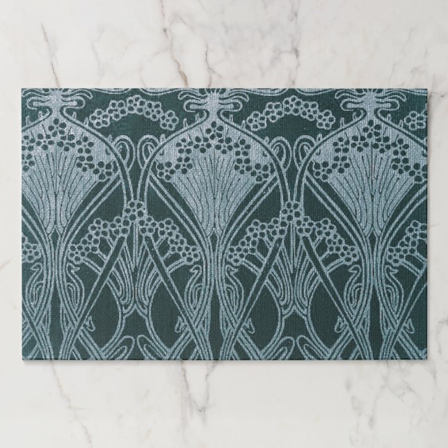 Bloc De Hojas Nouveau del arte, azul de los gris plateados, (Anverso)