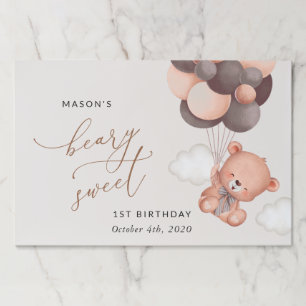 Bloc De Hojas Oso Bebé, Globos Marrones, Primer Cumpleaños