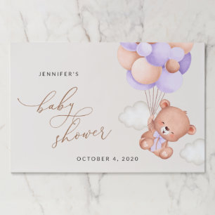 Bloc De Hojas Oso Bebé, Oso Cuto, Globos Púrpura, Baby Shower
