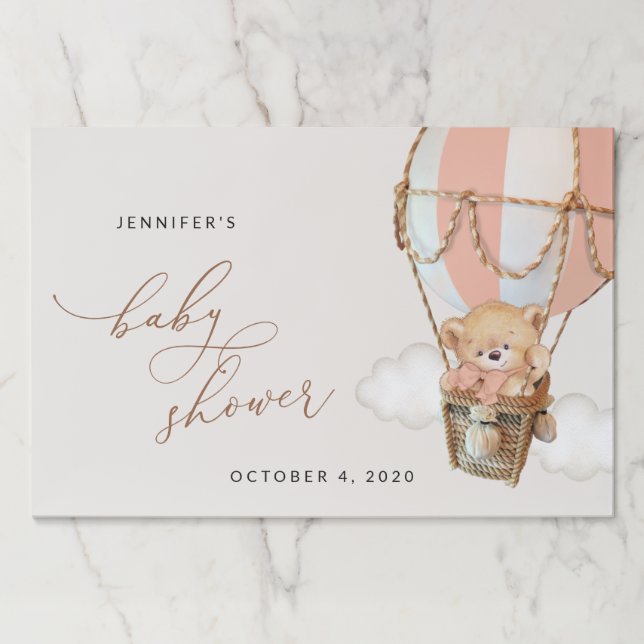 Bloc De Hojas Oso de peluche, globo de aire caliente rosado, Bab (Anverso)