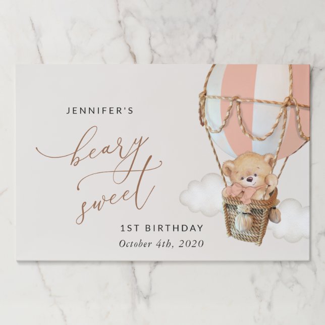 Bloc De Hojas Oso de peluche, globo de aire caliente rosado, pri (Anverso)