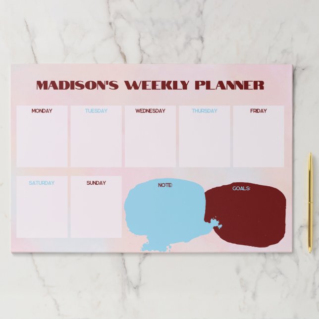 Bloc De Hojas Pad de papel Pink Weekly Planner (In situ)