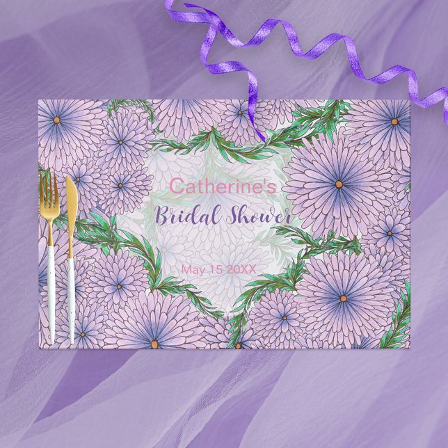 Bloc De Hojas Pastel Flores Púrpura Bridal Ducha Papel Placemat (Subido por el creador)