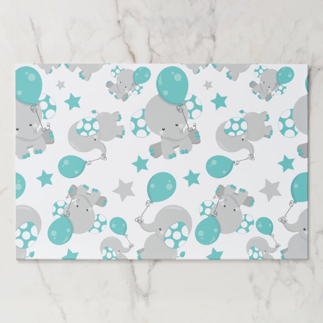 Bloc De Hojas Patrón de Elefantes, Elefantes Cutos - Gris Azul (Anverso)