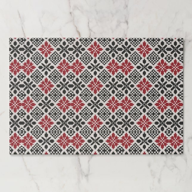 Bloc De Hojas Patrón folclórico geométrico keffiyeh blanco rojo (Anverso)