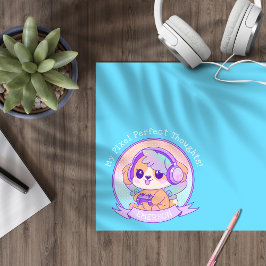 Bloc De Hojas Perro Chica de Guay Kawaii Gamer en azul bebé