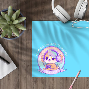 Bloc De Hojas Perro Chica de Guay Kawaii Gamer en azul bebé