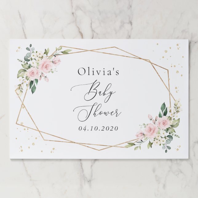 Bloc De Hojas Pink Flowers, White Flowers, Greenery, Baby Shower (Anverso)