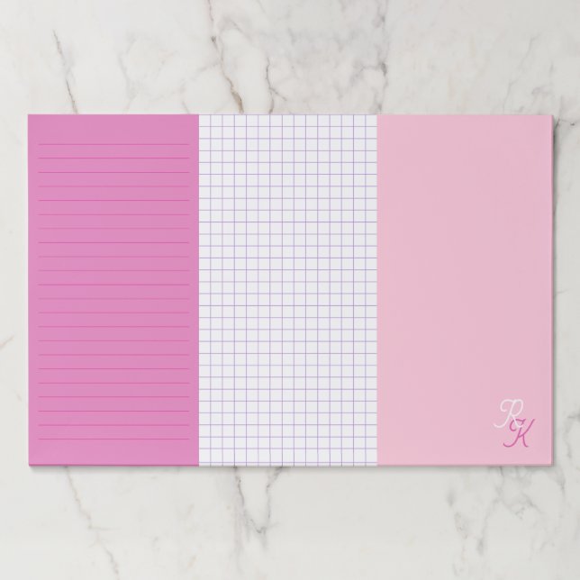 Bloc De Hojas Pink Lined Grid & Blank Monogrammed (Anverso)