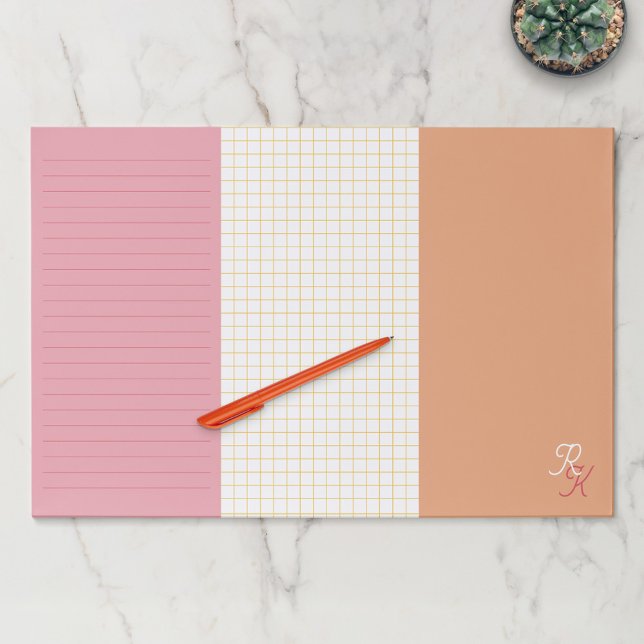 Bloc De Hojas Pink Peach Lined Grid & Blank Monogrammed (Subido por el creador)
