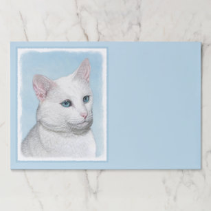 Bloc De Hojas Pintura de gato blanco - Arte de gato original lin