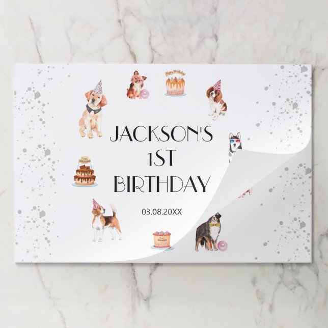 Bloc De Hojas Placemat de papel de cumpleaños para perros con pe (Plegada)