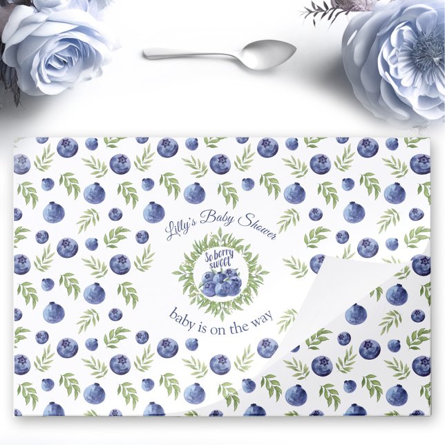 Bloc De Hojas Placemat de papel de secano de arándano azul (Blueberry Greenery Name Tearaway Paper Placemat)