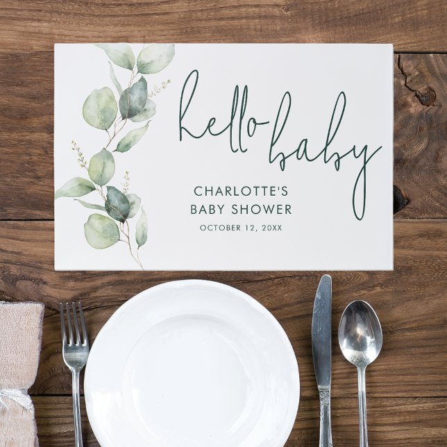 Bloc De Hojas Placemat de papel para Baby Shower botánico Eucaly (Eucalyptus Greenery Baby Shower Placemat)