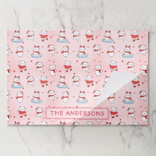 Bloc De Hojas Placemat de papel rosado de Navidades de oso polar