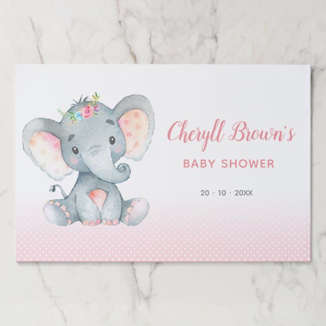 Bloc De Hojas Placemat elefante Chica Placemat Baby Shower rosa (Anverso)