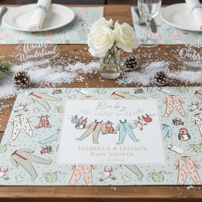 Bloc De Hojas Placemáticas de papel de barrido de Baby Shower en (Cute Rustic Winter Baby It's Cold Outside Christmas Baby Shower Paper Placemats for Mother to Be.)