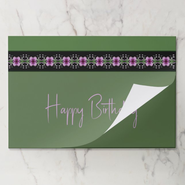 Bloc De Hojas Placemáticas De Papel Floral Verde Y Púrpura (Plegada)