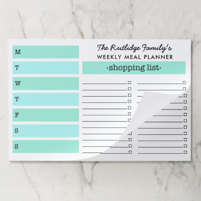 Bloc De Hojas Planificador de comidas de la familia Mint & Turqu (Plegada)
