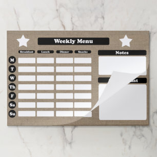 Bloc De Hojas Planner de comidas semanales Faux Burlap