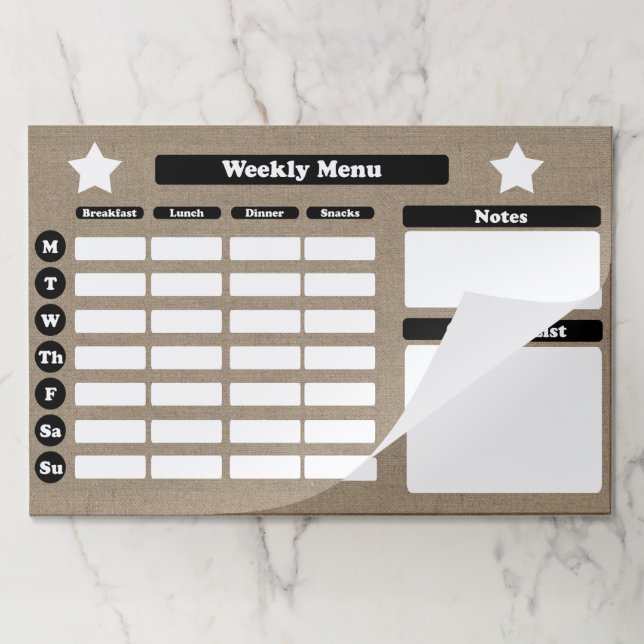 Bloc De Hojas Planner de comidas semanales Faux Burlap (Plegada)