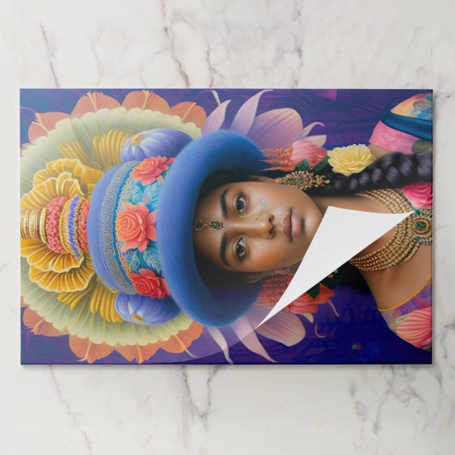 Bloc De Hojas Princesa asiática con gran gorra azul (Plegada)