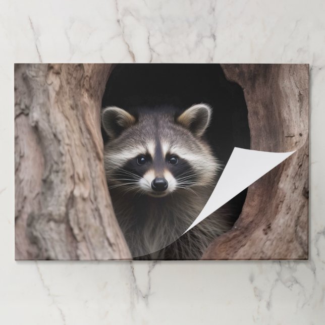 Bloc De Hojas Racoon en la cueva del árbol (Plegada)