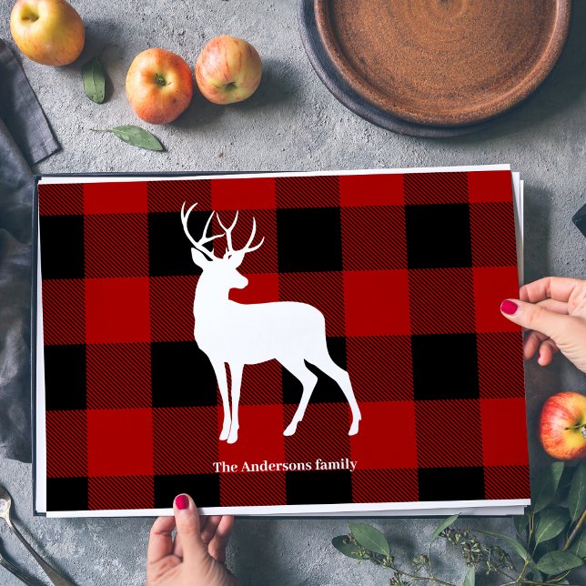 Bloc De Hojas Red Buffalo Plaid & Deer | Entrega de nombre perso (Subido por el creador)