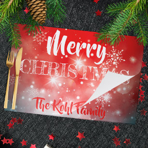 Bloc De Hojas Red White Snowflakes Sparkles Bokeh Paper Placemat