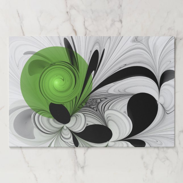 Bloc De Hojas Resumen en blanco y negro con arte fractal verde (Anverso)