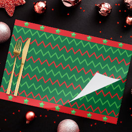 Bloc De Hojas Rojo Verde De Navidad Estrellas Y Rayas De Zigzag 