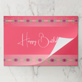 Bloc De Hojas Rosa Con Patrón Floral De Borgoña