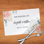 Bloc De Hojas Rosa de flores de oro boda de papel placemat<br><div class="desc">Una plaza de papel,  carteras para un boda. Un fondo blanco. Decorado con flores de oro subió y vegetación eucaliptica. Personalice y agregue la fecha de boda y sus nombres.</div>